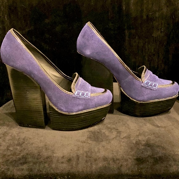 ALICE + OLIVIA Suede Platform Wedge Loafer - Navy - Picture 1 of 13